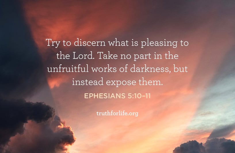 Try to discern what is pleasing to the Lord. Take no part in the unfruitful works of darkness, but instead expose them.  - Ephesians 5:10–11
