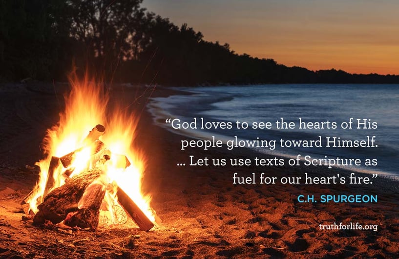 God loves to see the hearts of His people glowing toward Himself. ... Let us use texts of Scripture as fuel for our heart's fire. - C.H. Spurgeon