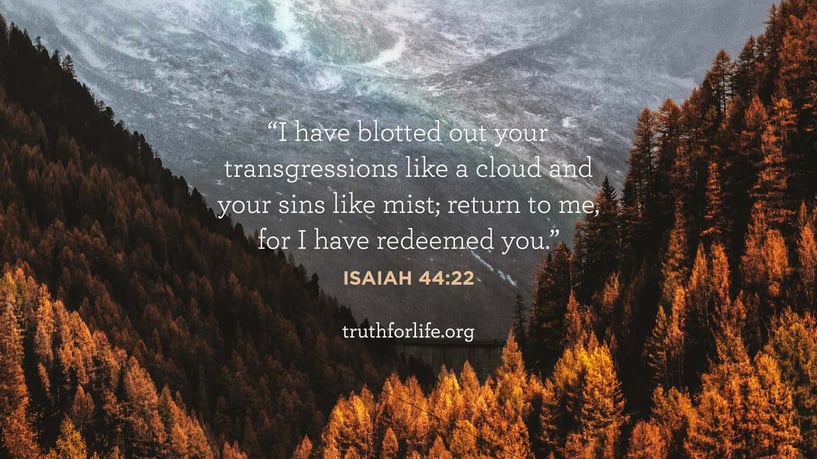 I have blotted out your transgressions like a cloud and your sins like mist; return to me, for I have redeemed you. (Isaiah 44:22)